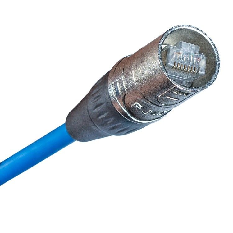 สายเคเบิลอีเทอร์เน็ตข้อมูล CAT สายเคเบิลปาทช์ RJ45 พร้อมเครื่องเชื่อม EtherCON สีฟ้า